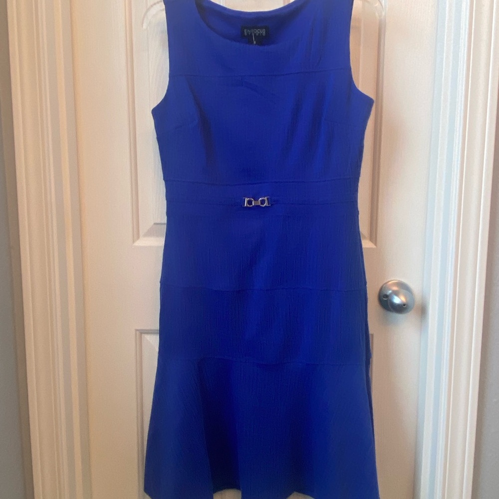 Enfocus Studio Blue Sheath Mini Dress Scoop Neck Sleeveless